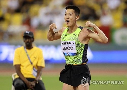 도하 다이아몬드리그 남자 높이뛰기에서 2위에 오른 우상혁