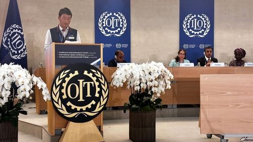 ILO 총회에서 기조 연설하는 민주노총 양경수 위원장