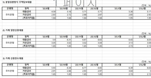 우리은행 대출 목표이익률 현황