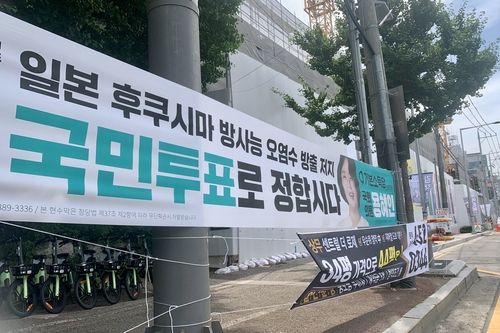 게시기간 등이 표시된 정당현수막과 무허가 현수막