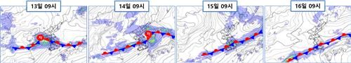 13~16일 정체전선 위상 예상. [기상청 제공. 재판매 및 DB 금지]
