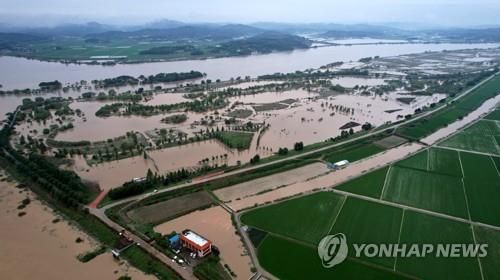물바다 된 금강 하류의 익산 용안 들녘