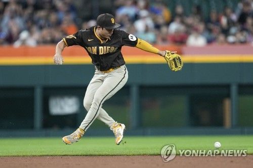 공을 놓치는 김하성