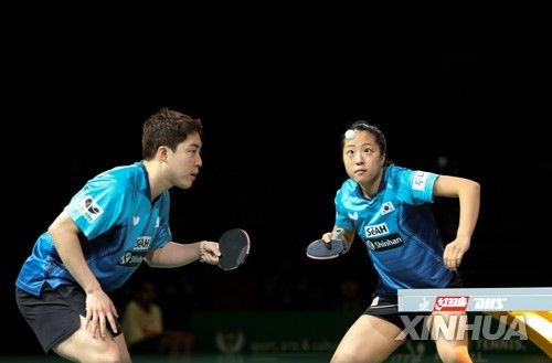 신유빈과 임종훈의 지난 5월 세계선수권대회 경기 장면