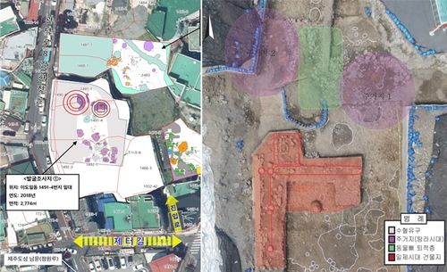 칠성대 발굴 위치(왼쪽)와 현장(오른쪽) 모습