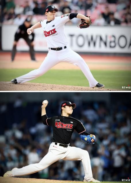 kt 마무리 김재윤(위)과 셋업맨 박영현