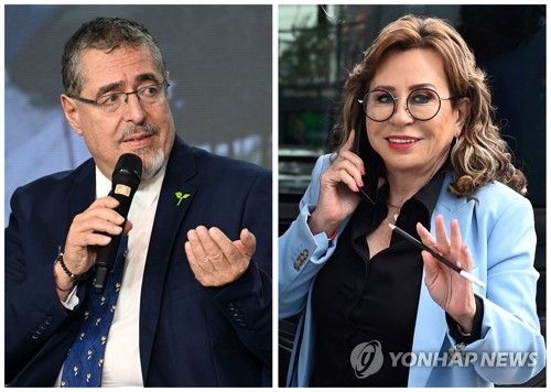 과테말라 대선서 맞대결 펼치는 베르나르도 아레발로 후보(왼쪽)와 산드라 토레스 후보