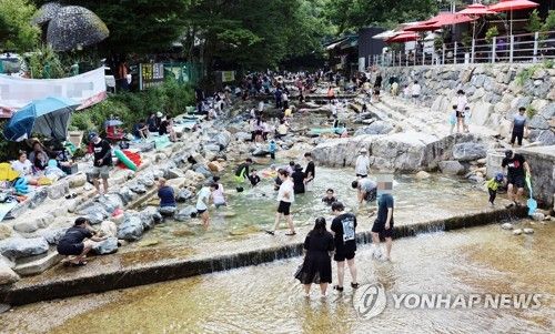 계룡산 동학사 계곡에 피서 인파