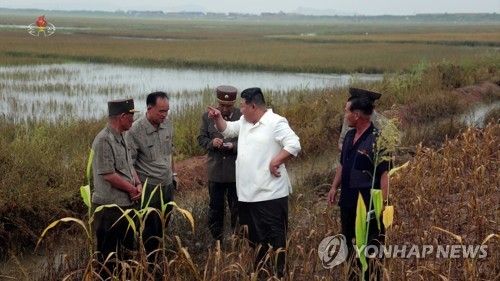 북한 김정은, 평안남도 간석지 침수피해 복구현장 시찰