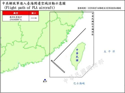 인민해방군 군용기의 대만 주변 공역 활동 상황도