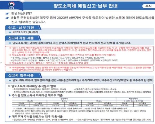 상장주식 대주주 양도세 신고납부 안내