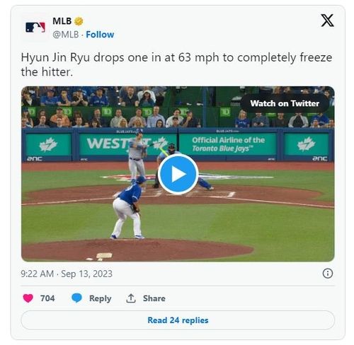 류현진이 느린 커브로 삼진을 솎아낸 장면에 주목한 MLB닷컴