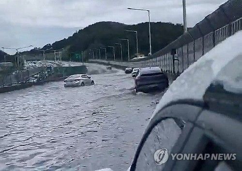 강처럼 변한 부산 도시고속도로