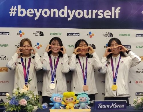 여자 근대5종 대표팀의 김세희, 김선우, 성승민, 장하은(왼쪽부터)