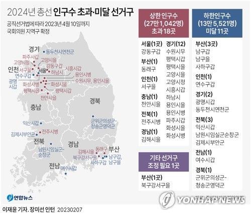 [그래픽] 2024년 총선 인구수 초과·미달 선거구
