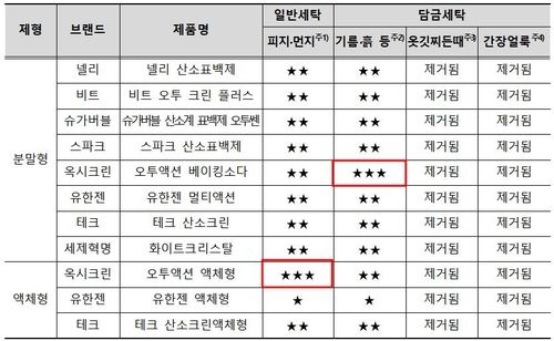 얼룩제거 성능 시험 결과