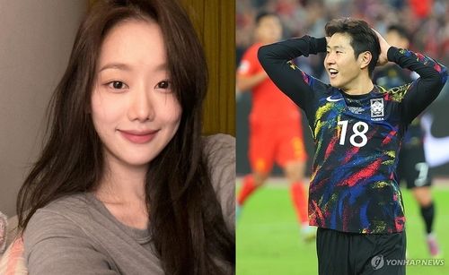 배우 이나은(왼쪽)과 축구선수 이강인