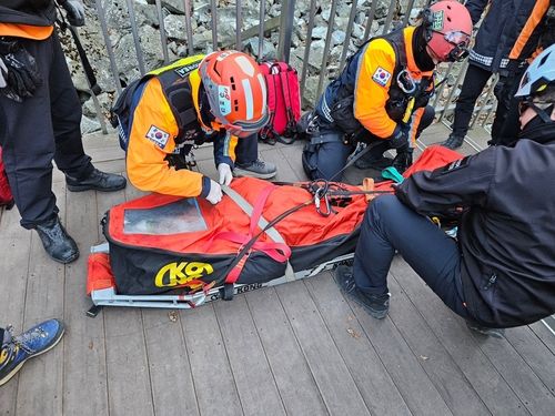 추락 부상자 조치하는 소방구조대