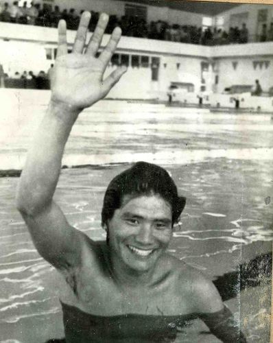 제58회 전국체전 남자일반부 수영 접영 100ｍ에서 한국 신기록을 세운 조오련 선수. 1977년 [연합뉴스 자료사진] 