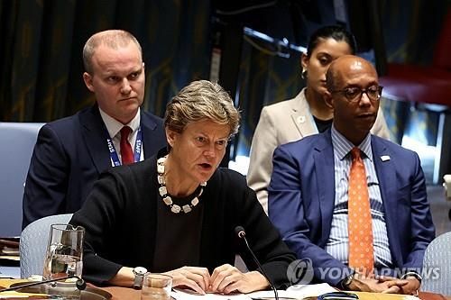 유엔서 발언하는 우드워드 영국 유엔 대사