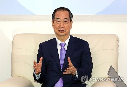 출입기자단 간담회 하는 한덕수 총리