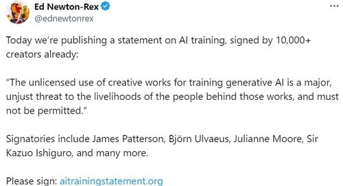 AI 관련 성명 발표를 주도한 에드 뉴턴-렉스의 엑스(X) 게시글