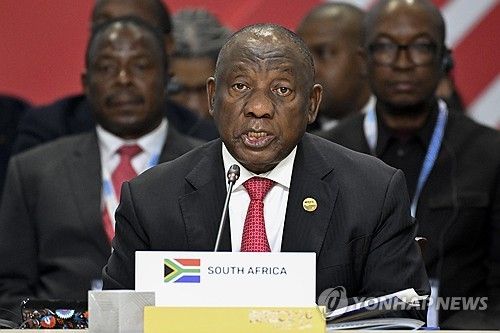 브릭스 정상회의서 연설하는 라마포사 남아공 대통령