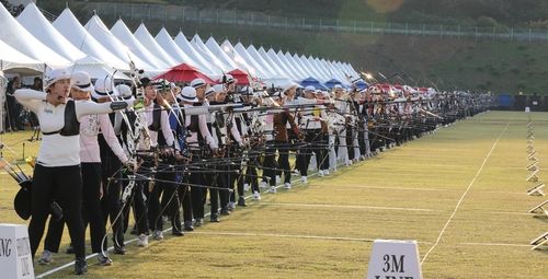 광주 국제양궁장에서 열린 제104회 전국체육대회 양궁 경기. 양궁 세계 최강인 한국은 국내 최고가 올림픽만큼 어렵다. 2023년 [연합뉴스 자료사진] 