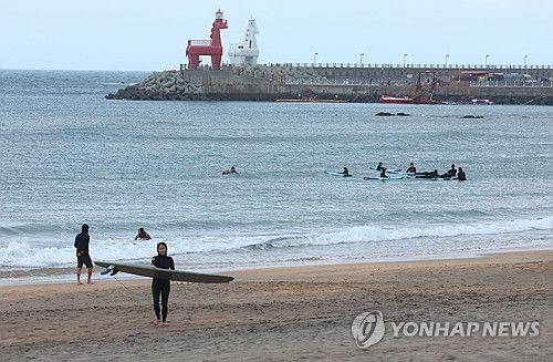 파도 즐기는 서퍼들