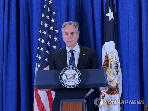 기자회견 하는 블링컨 미 국무장관