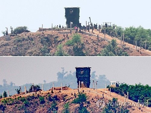 철책 구조물 공사 마친 북한 접경지역