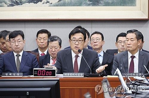 의원 질의에 답변하는 정진석 비서실장