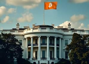 백악관 위에 비트코인 깃발이 나부끼는 합성 사진