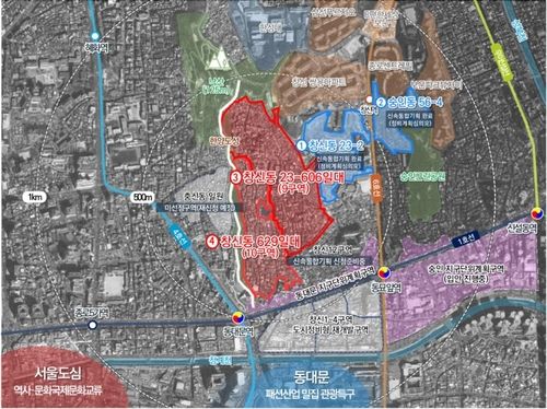 창신동 23-606(옛 창신9구역)과 629(옛 창신10구역) 위치도