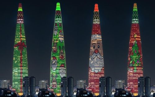 롯데월드타워 외벽 미디어파사드의 크리스마스 미디어 쇼