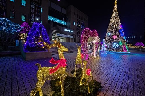 목원대에 점등된 대형 크리스마스트리와 조형물
