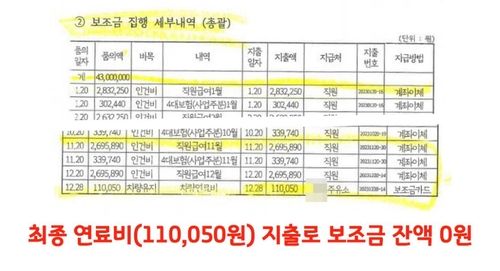 주유비 등 보조금 집행 내역