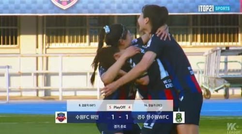 승부차기 승리를 기뻐하는 수원FC 선수들