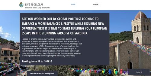 이탈리아 사르디니아 섬 올롤라이 시의 이주 홍보 웹사이트.[웹사이트 화면 캡쳐. 재판매 및 DB 금지]