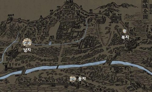 '화성전도'에 표현된 성내 연못을 나타낸 그림 