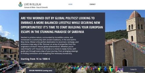 이탈리아 사르디니아 섬 올롤라이 시의 이주 홍보 웹사이트