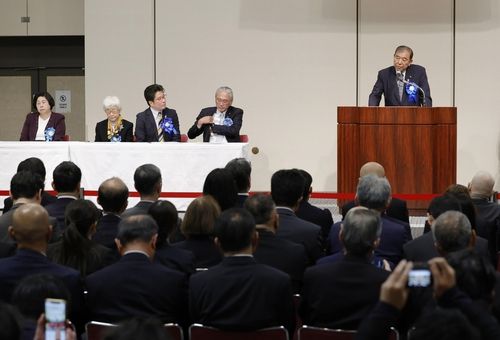 북 납치피해자 귀국촉구 행사 참석한 이시바 시게루 일본 총리