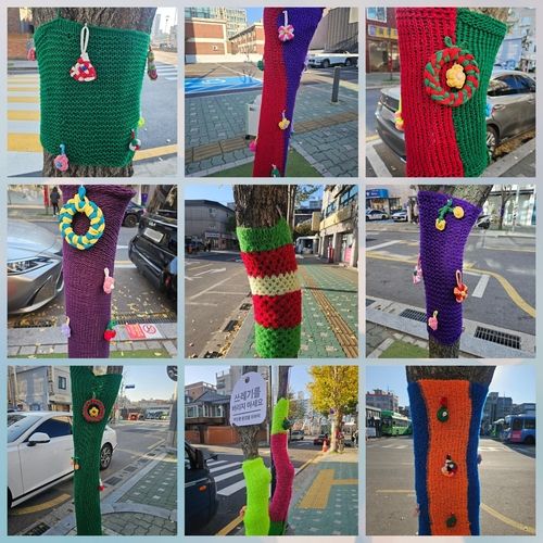 가로수에 알록달록 뜨개 방한복