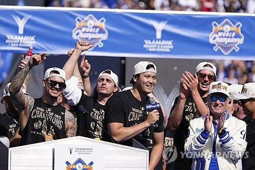 우승한 다저스 선수단