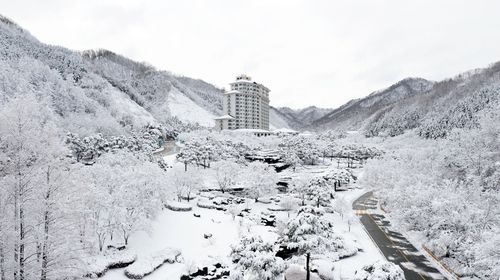 최근 내린 눈으로 쌓인 엘리시안강촌 일대 전경