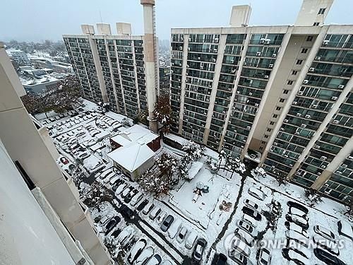 폭설에 발 묶인 주차 차량