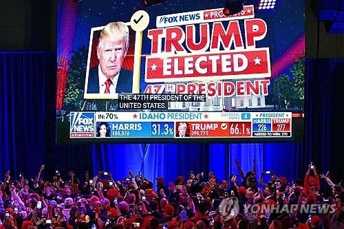 트럼프 대통령의 재임 소식을 전하는 폭스뉴스 채널 