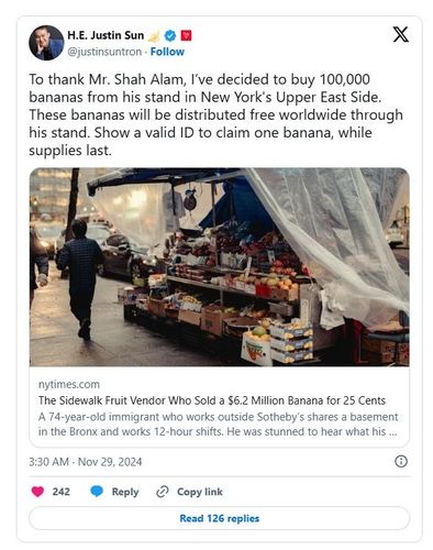 "바나나 10만개 사드리겠다"