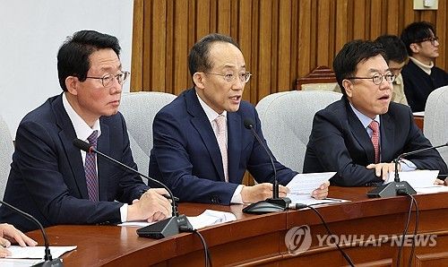 원내대책회의서 발언하는 추경호 원내대표