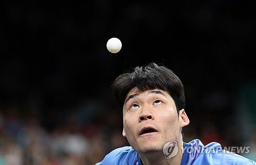 장우진의 파리올림픽 때 경기 장면 